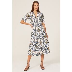 Diane von Furstenberg Erica White Floral Button Front A-Line Midi Dress Size 0